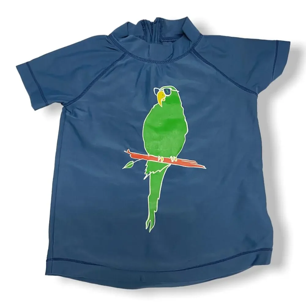 Gap‎ Boys Rash Guard Swim Shirt Size 18-24 Mo Moody Blue Zip Back Parrot